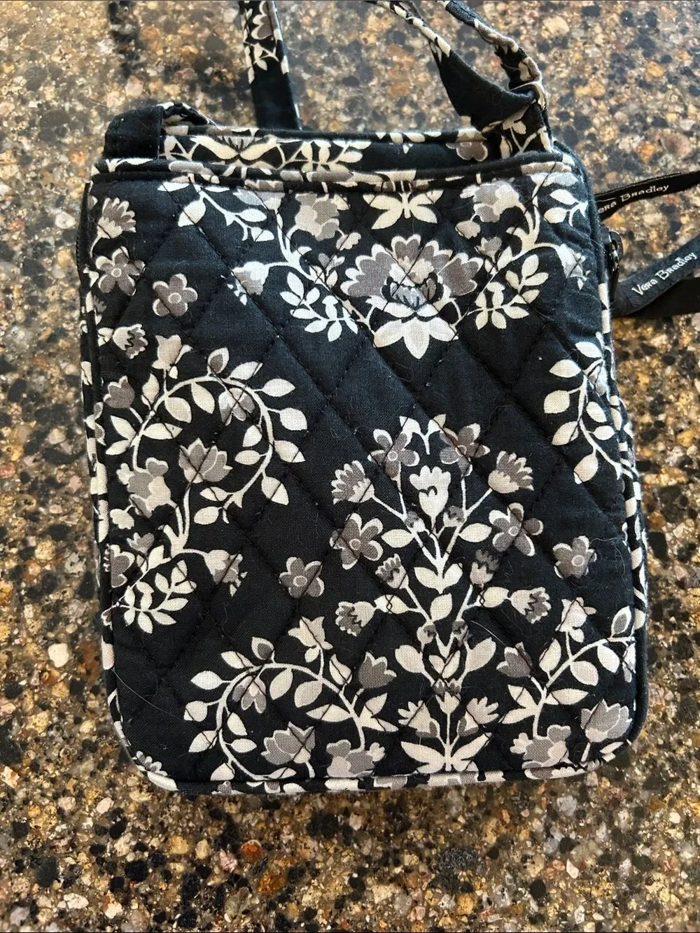 Vera Bradley Black and White Floral Quilted Mini Hipster Crossbody Bag